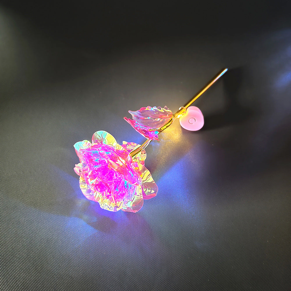 Wholesale of 10pcs Valentine's Day 24k Gold Foil Luminous Plastic Roses